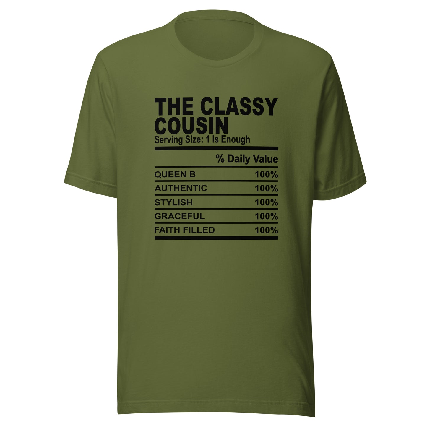 THE CLASSY COUSIN - S-M - Unisex T-Shirt (black print)