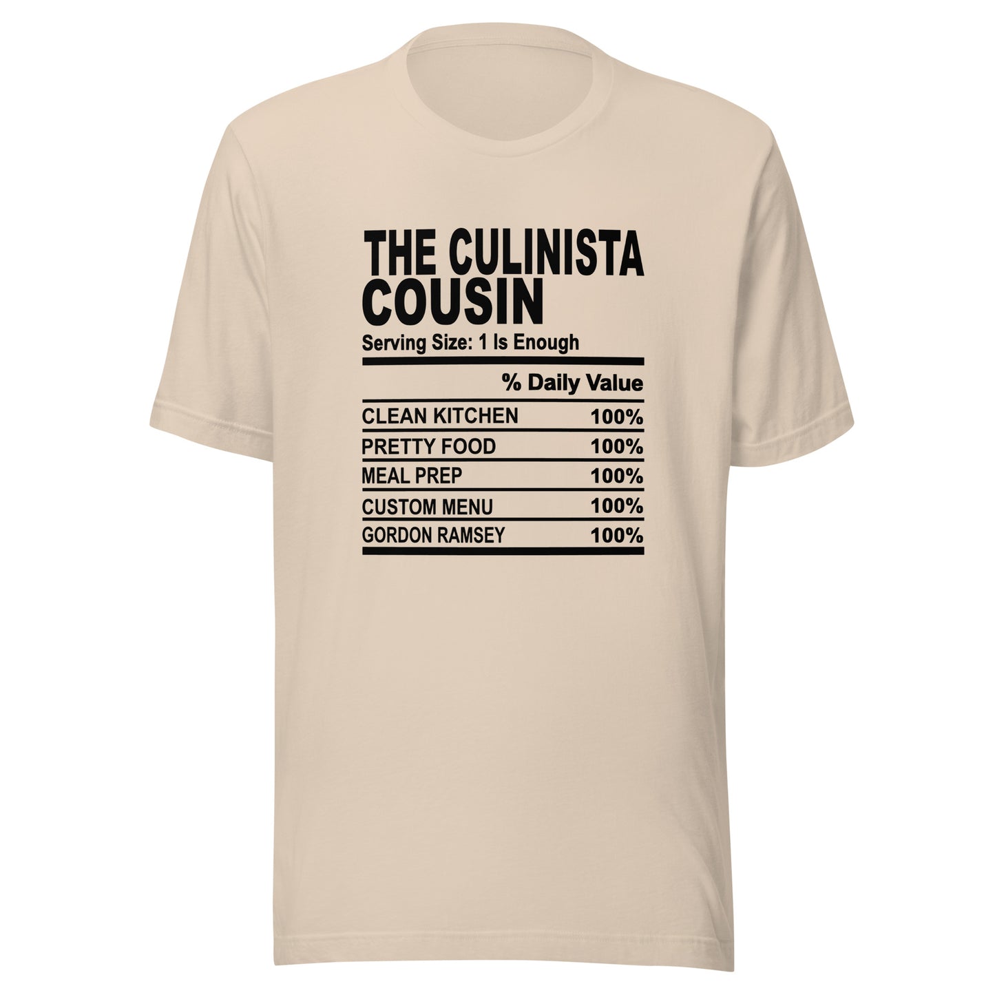 THE CULINISTA COUSIN - L-XL - Unisex T-Shirt (black print)