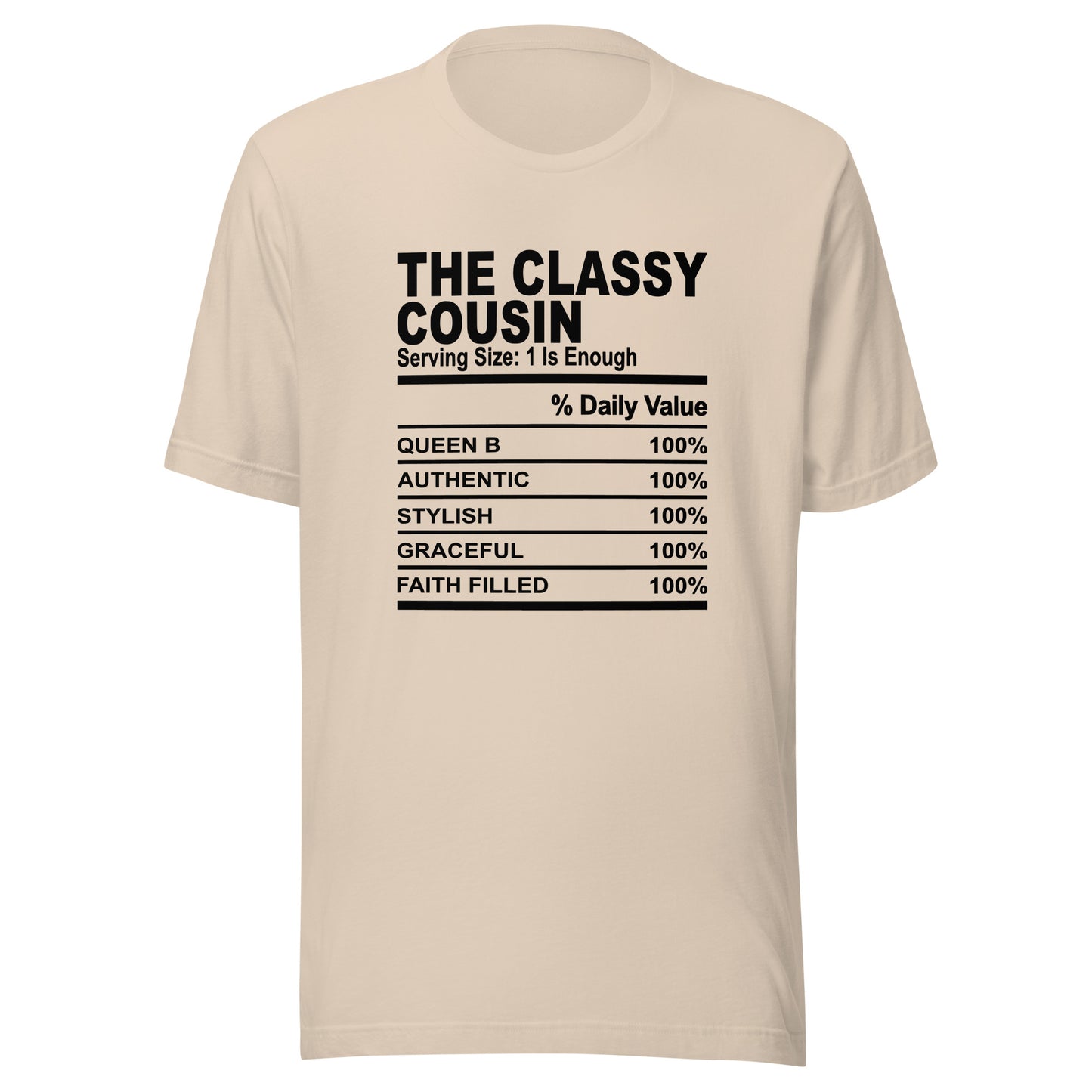 THE CLASSY COUSIN - L-XL - Unisex T-Shirt (black print)