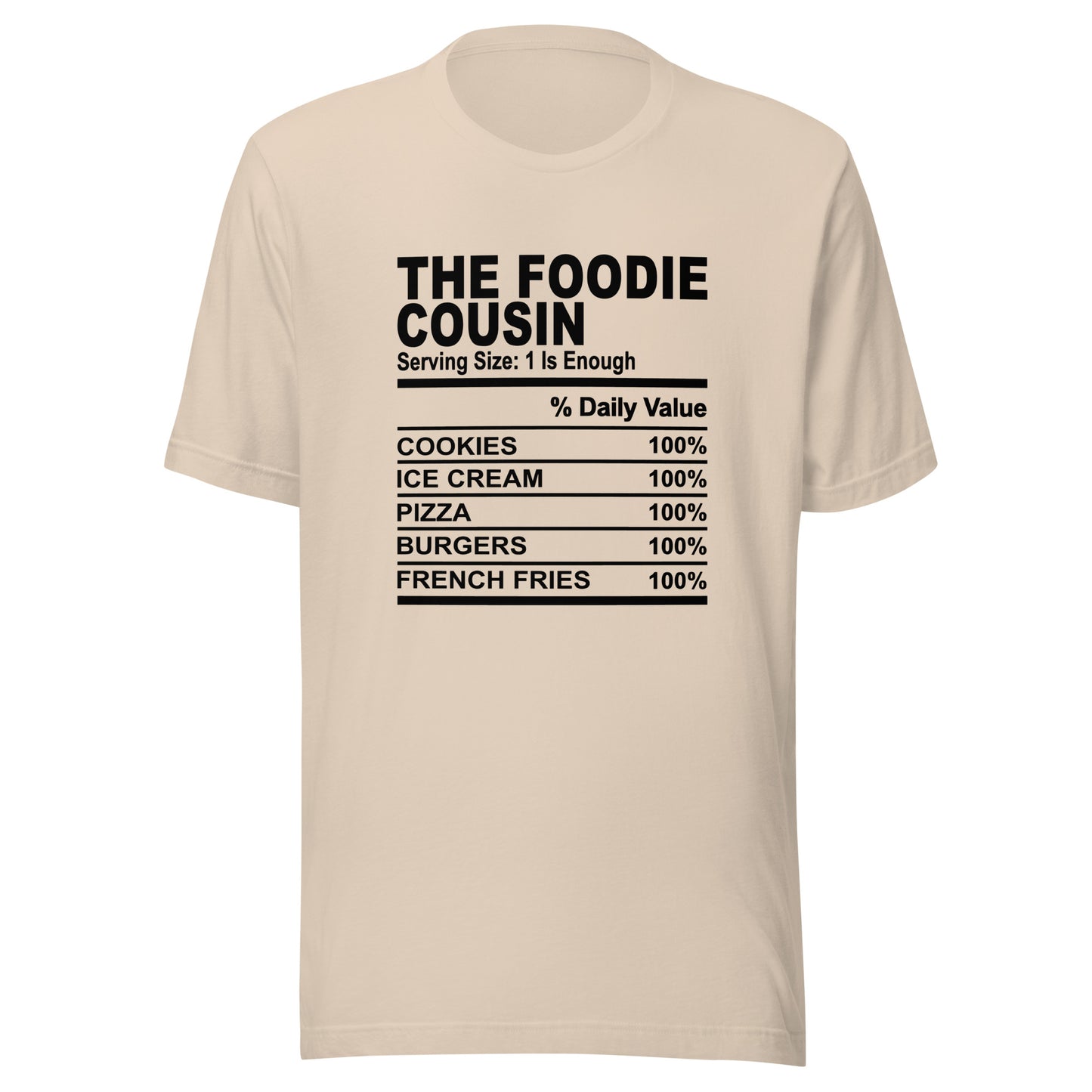 THE FOODIE COUSIN - S-M - Unisex T-Shirt (black print)