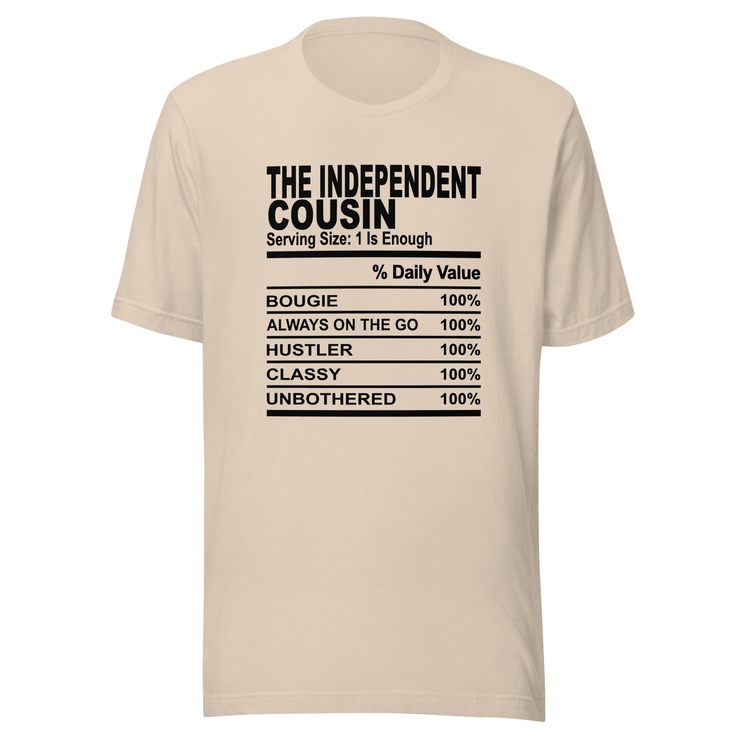 THE INDEPENDENT COUSIN - S-M - Unisex T-Shirt (black print)