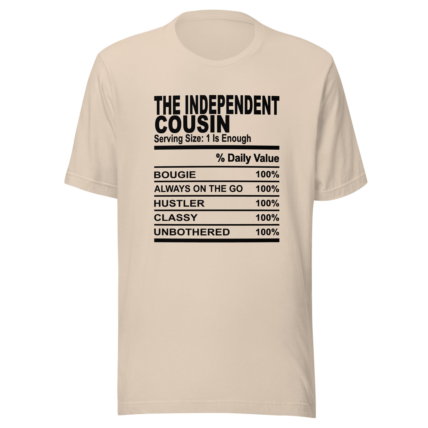 THE INDEPENDENT COUSIN - 2XL-3XL - Unisex T-Shirt (black print)