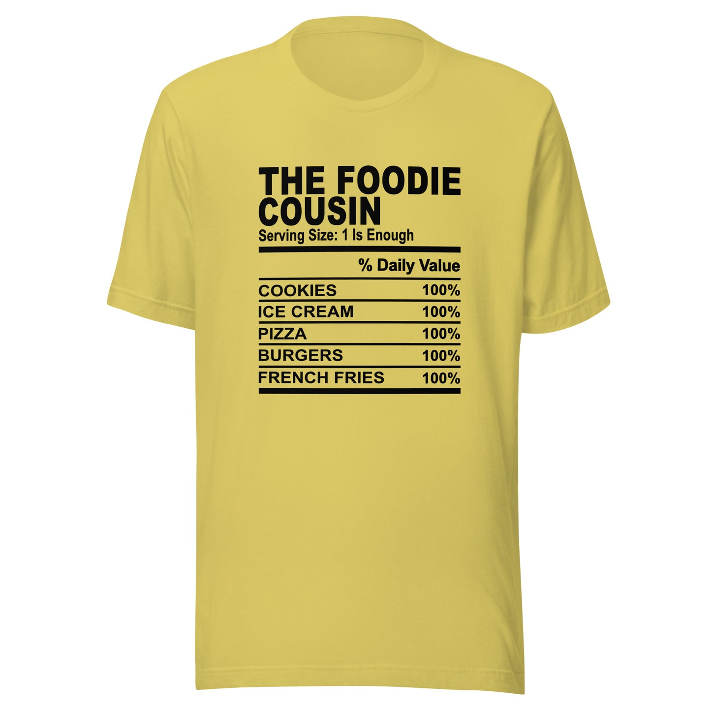 THE FOODIE COUSIN - S-M - Unisex T-Shirt (black print)