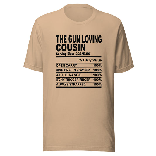 THE GUN LOVING COUSIN - 2XL-3XL - Unisex T-Shirt (black print)