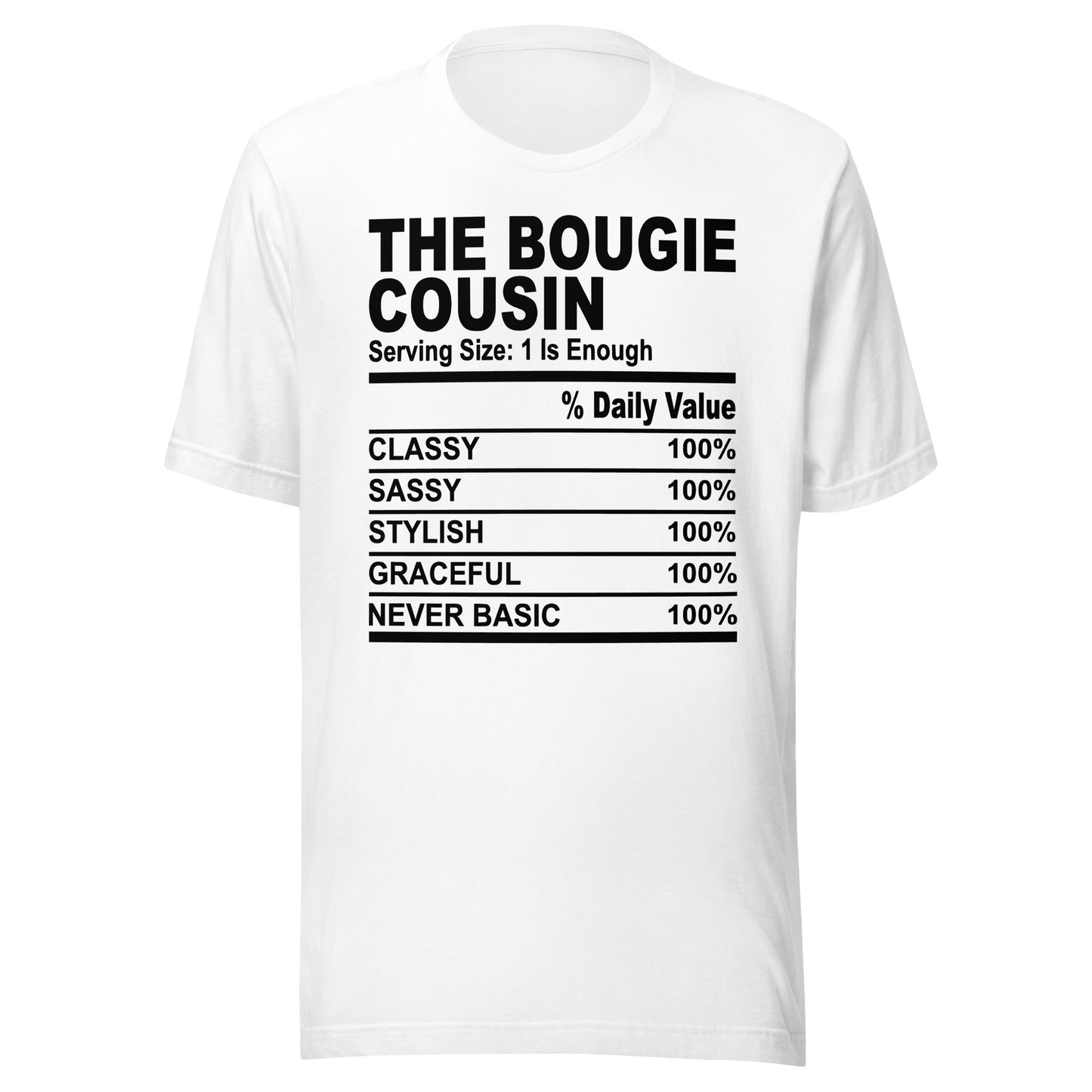 THE BOUGIE COUSIN - L XL- Unisex T-Shirt (black print)