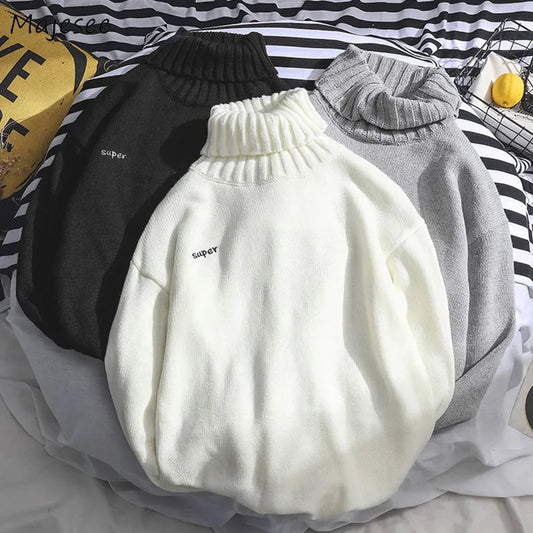 Turtleneck Sweater Men Winter Letter Casual Long Sleeve Top Mens Sweaters High Quality Pullover All Match Males Korean Clothes
