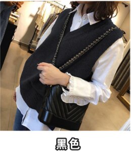 Fall V neck Girls Pullover vest sweater Autumn Winter short Knitted Women Sweaters vest Sleeveless Warm Sweater Casual oversize