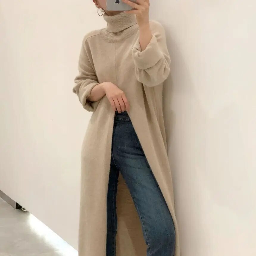Women Designer Turtleneck Split Sweater Dress Ladies Long Sleeve Solid – BOSStitch Women Designer Turtleneck Split Sweater Dress Ladies Long Sleeve Solid – BOSStitch