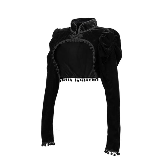 Vintage Black Velvet Women Gothic Bolero Victorian Crop Jacket