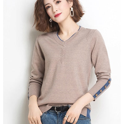 Shintimes V-Neck Button Women Sweater Long Sleeve Slim 2022 Autumn Sweaters Pullovers Womens Clothing Fall Knitted Pull Femme