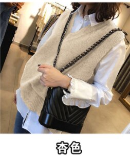 Fall V neck Girls Pullover vest sweater Autumn Winter short Knitted Women Sweaters vest Sleeveless Warm Sweater Casual oversize