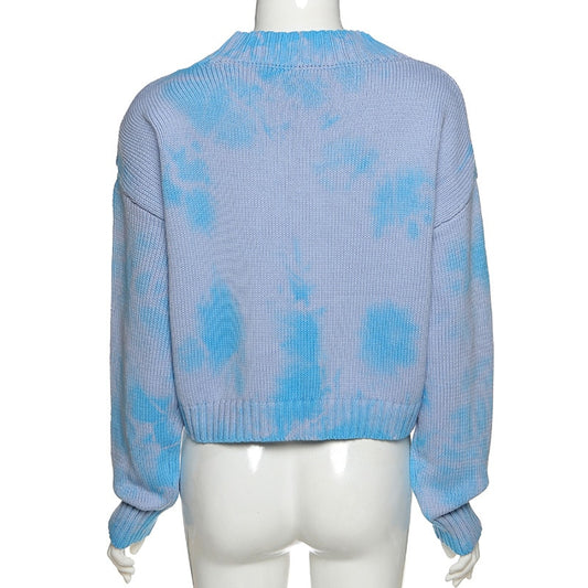 Cryptographic Fall 2022 Girls Green Oversized Cardigan Crop Top Sweater Knitted Cute Long Sleeve Pins Sweaters Tie Dye Cartigans