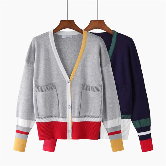 HLBCBG High Quality Fashion Designer Cardigan Long sleeve Single Breasted Contrast Color Button Knitted Sweaters
