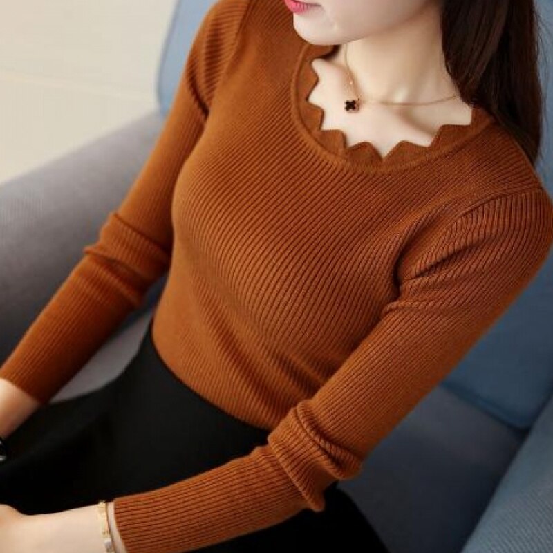 Pullover Solid Sweaters Women New Womens Knitted Slim Sweater Long Sleeve Autumn Winter Butterfly Neck Sweater Female 7167 50