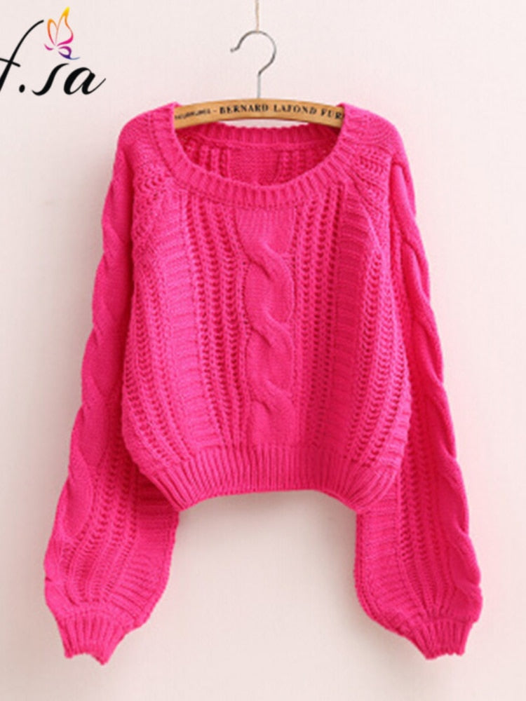 H.SA Roupas Femininas Women Pull Sweaters 2021 New Yellow Sweater Jumpers Candy Color Harajuku Chic Short Sweater Twisted Pull