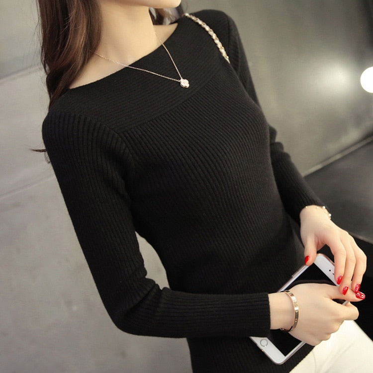 2023 Spring Casual Long Sleeve autumn Knitted Sweater Women Pullover Sweaters Korean Style Winter Slim White Pull Knitwear 7571
