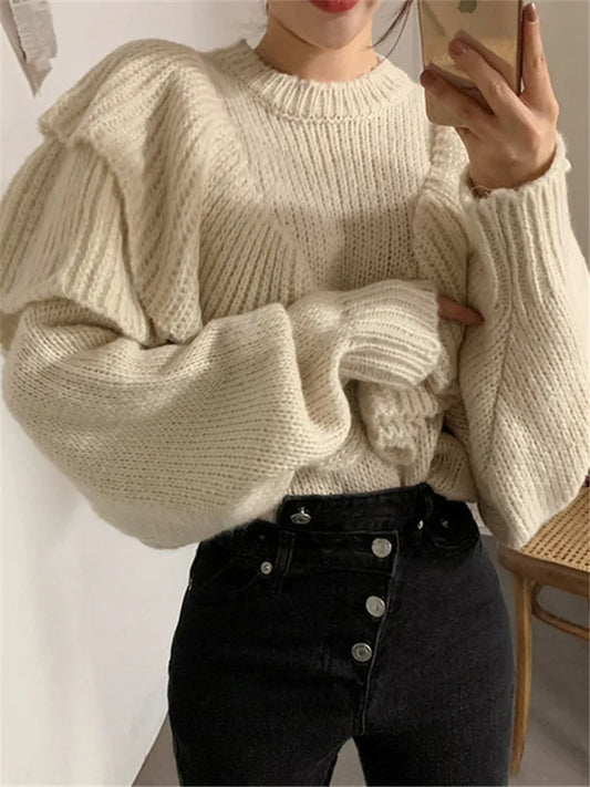 Ruffled Oversized Women's Sweater