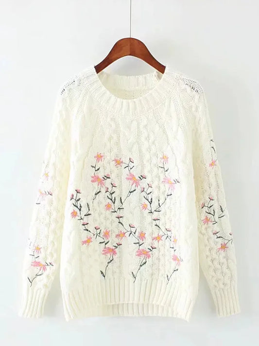 Japanese Style Sweet Flower Embroidered Women's Sweater