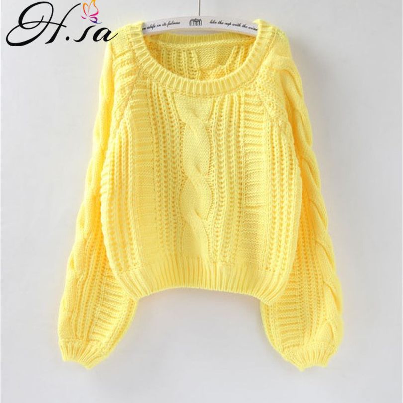 H.SA Roupas Femininas Women Pull Sweaters 2021 New Yellow Sweater Jumpers Candy Color Harajuku Chic Short Sweater Twisted Pull