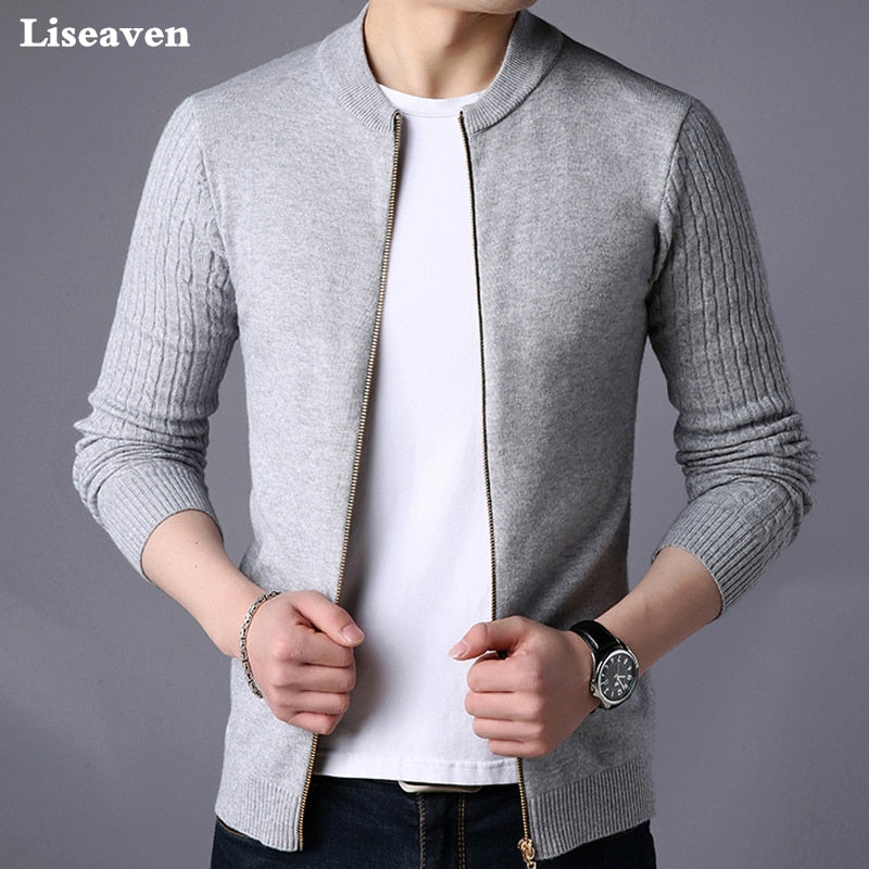 Liseaven Men's Sweater Male Jacket Solid Color Sweaters Knitwear Warm Sweatercoat Cardigans Men Clothing