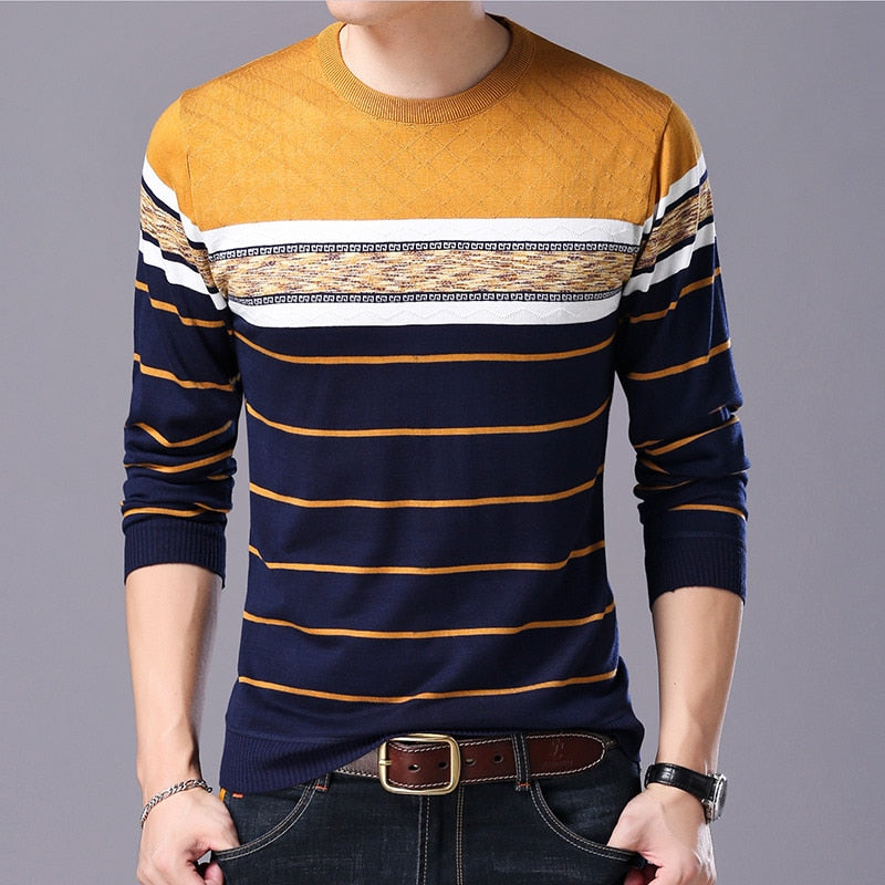 Liseaven Men Sweater O-Neck Casual Striped Sweaters Autumn Winter Brand Mens Pullovers