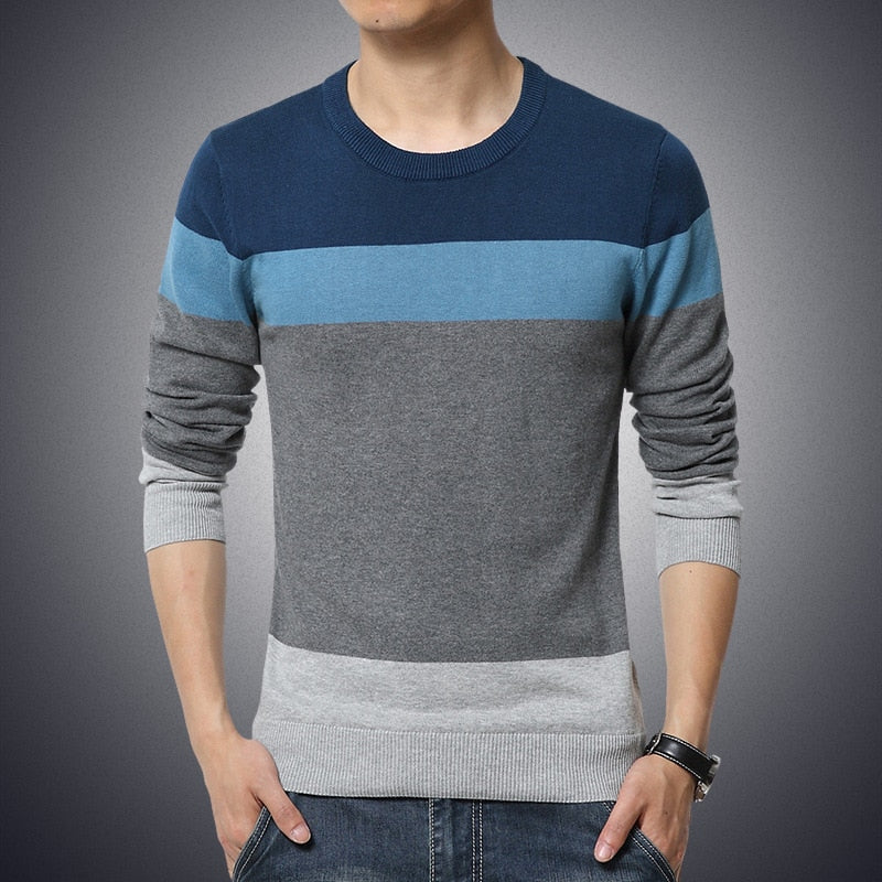 Casual Men&#39;s Sweater O-Neck Striped Slim Fit Knittwear 2022 Autumn Mens Sweaters Pullovers Pullover Men Pull Homme M-3XL