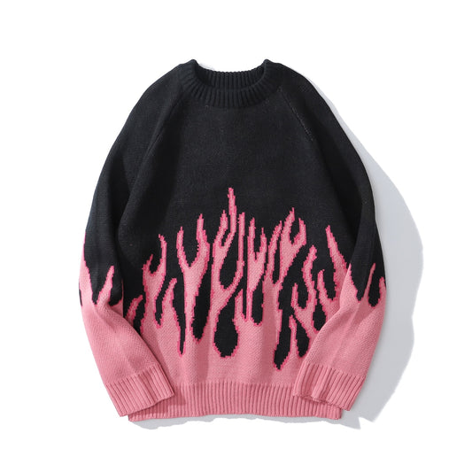 Vintage Flame Sweater Women Kpop Harajuku Knitted Pullover Sweaters for Woman 2020 Winter Warm Oversize Casual Men Female Jumper