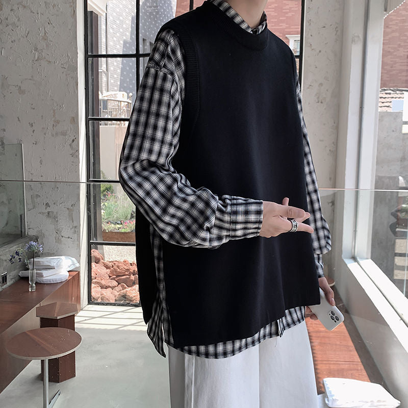 Autumn Sweater Vest Men's Fashion Retro Casual Knitted Pullover Men Wild Loose Korean Knitting Sweaters Mens Clothes M-2XL