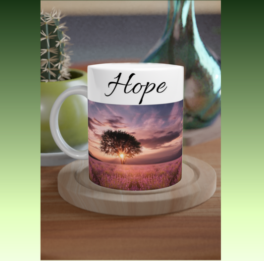 White 11oz Ceramic Mug - Text on the top and image on the bottom - Image and/or text can be positioned left, right or centered