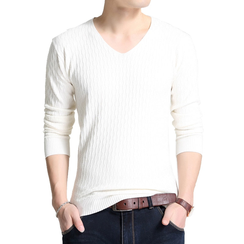BROWON Autumn Slim Sweaters Men Long Sleeve Sweaters for Young Men V-collar Pure Long Sleeve Knitted Sweater Men Clothing