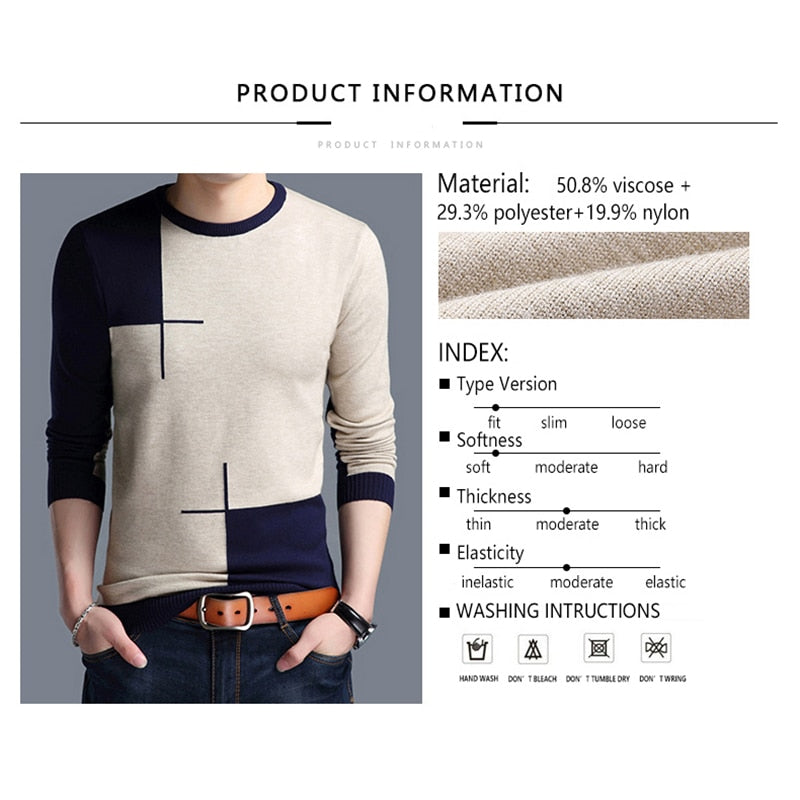 BROWON Men Brand Sweater Spring Autumn Men's Long-sleeved Sweate O-neck Edited Knit Shirt Thin Hit-colored Slim Sweaters Men