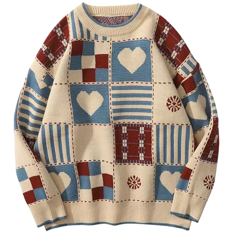 Men's Vintage Love Knitted Patchwork Sweater