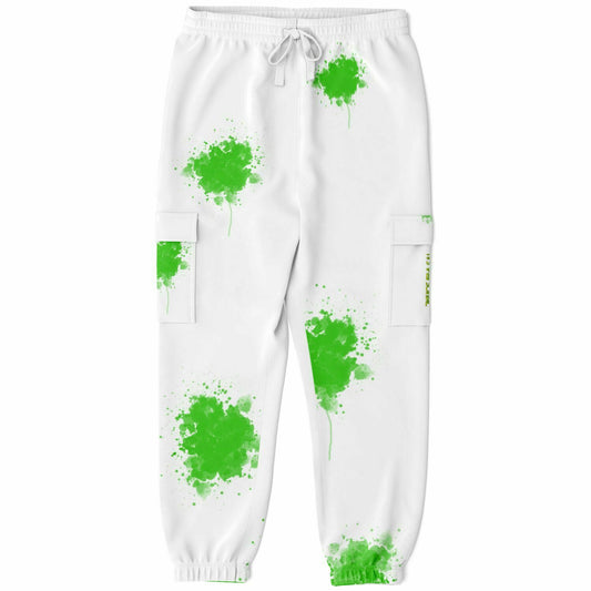 It's Personal White Sweat Pants with Greem Paint Splash- Green and Yellow Text