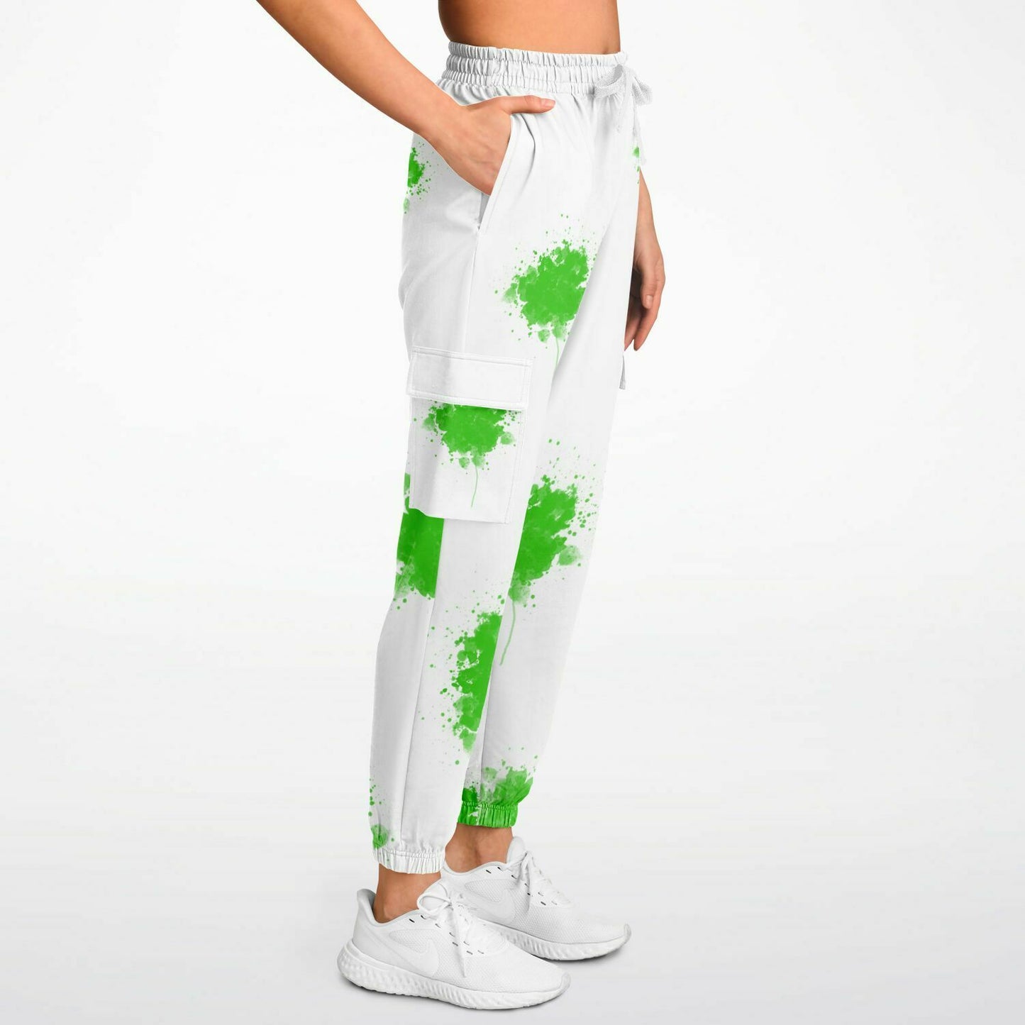 It's Personal White Sweat Pants with Greem Paint Splash- Green and Yellow Text