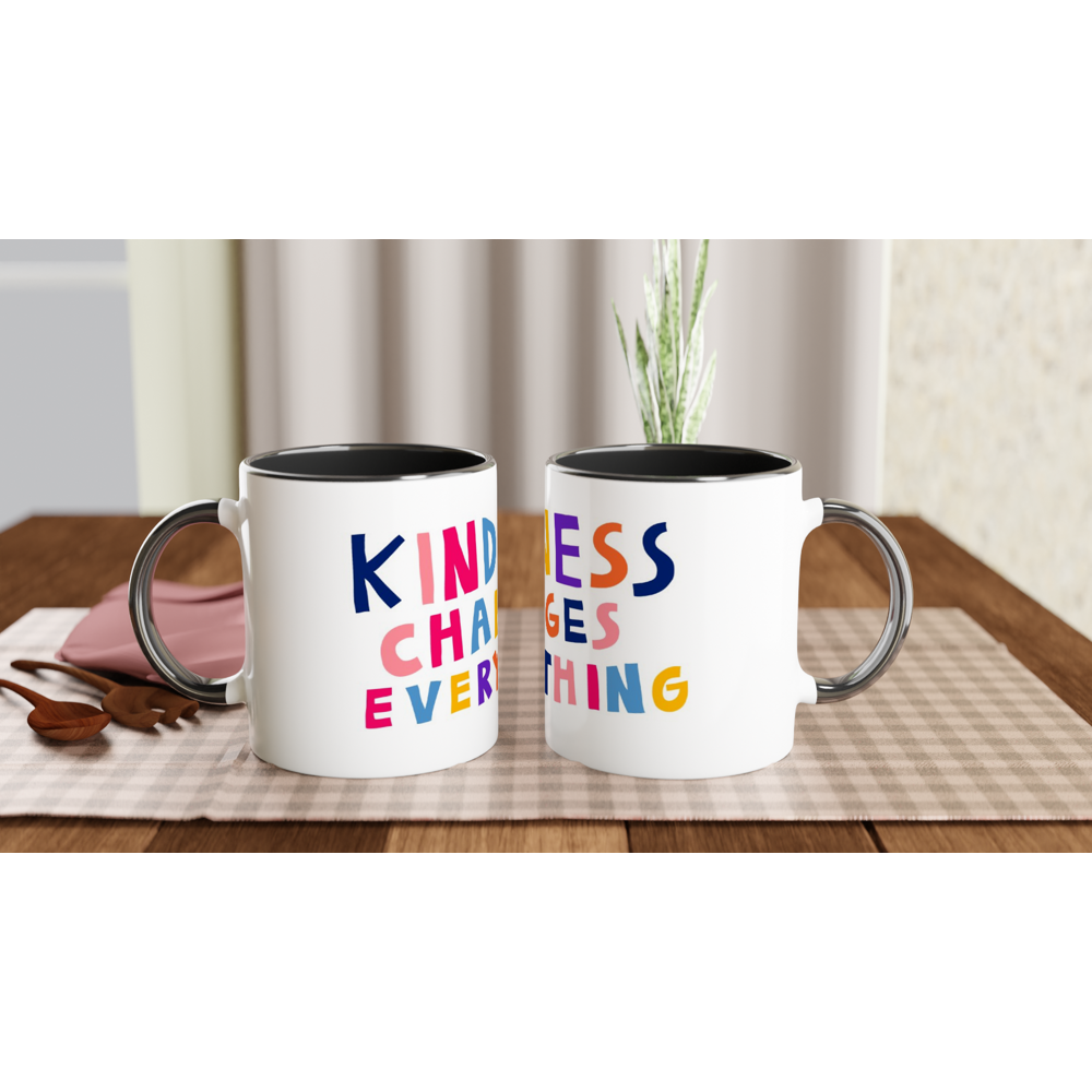 White 11oz Ceramic Mug with Color Inside - Kindness Changes Everything