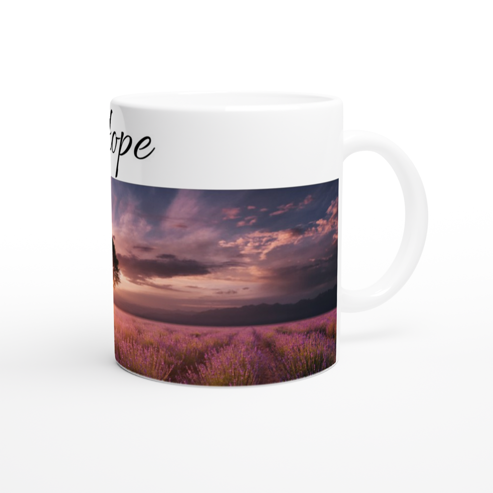 White 11oz Ceramic Mug - Text on the top and image on the bottom - Image and/or text can be positioned left, right or centered