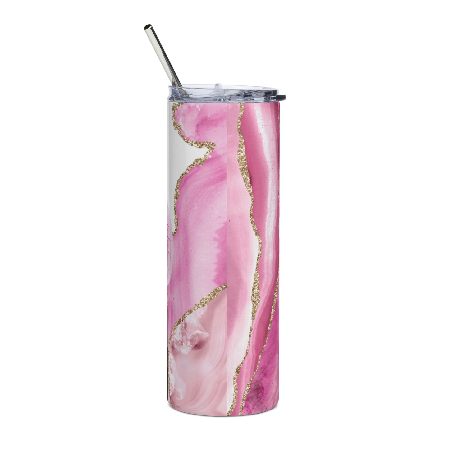 Stainless Steel Tumbler - Pink and Glitter Gold - KNOW YOUR WORTH