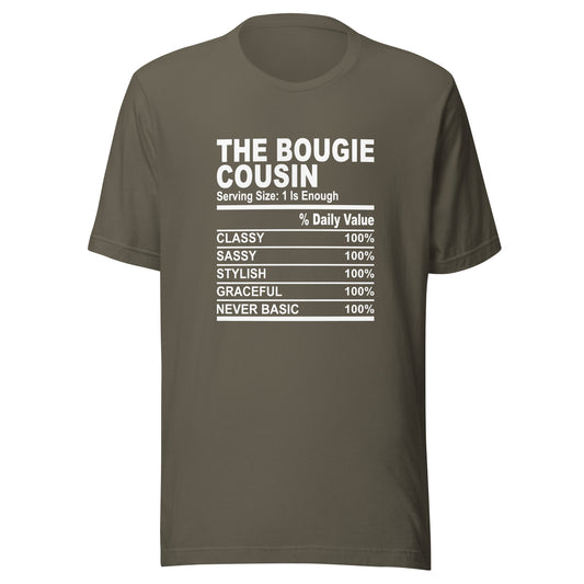 THE BOUGIE COUSIN - L XL- Unisex T-Shirt (white print)