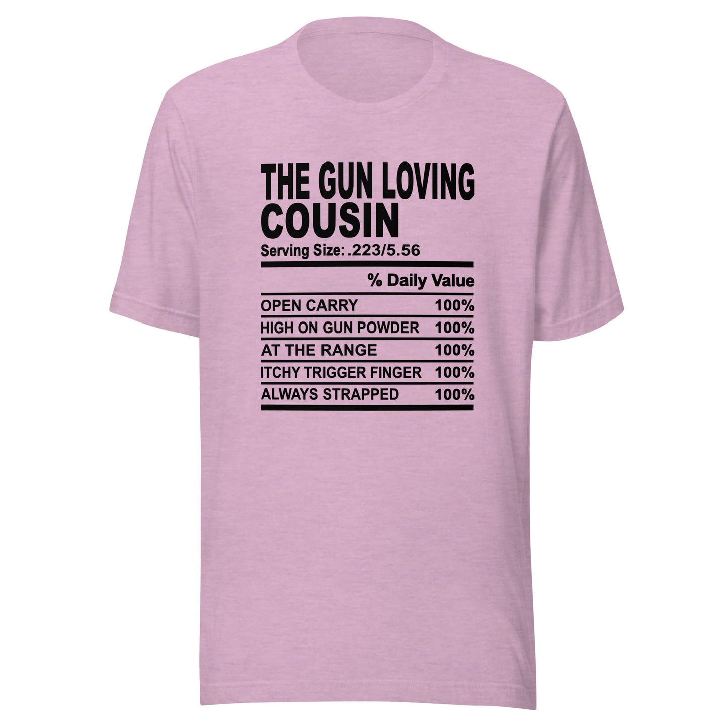 THE GUN LOVING COUSIN - L-XL - Unisex T-Shirt (black print)