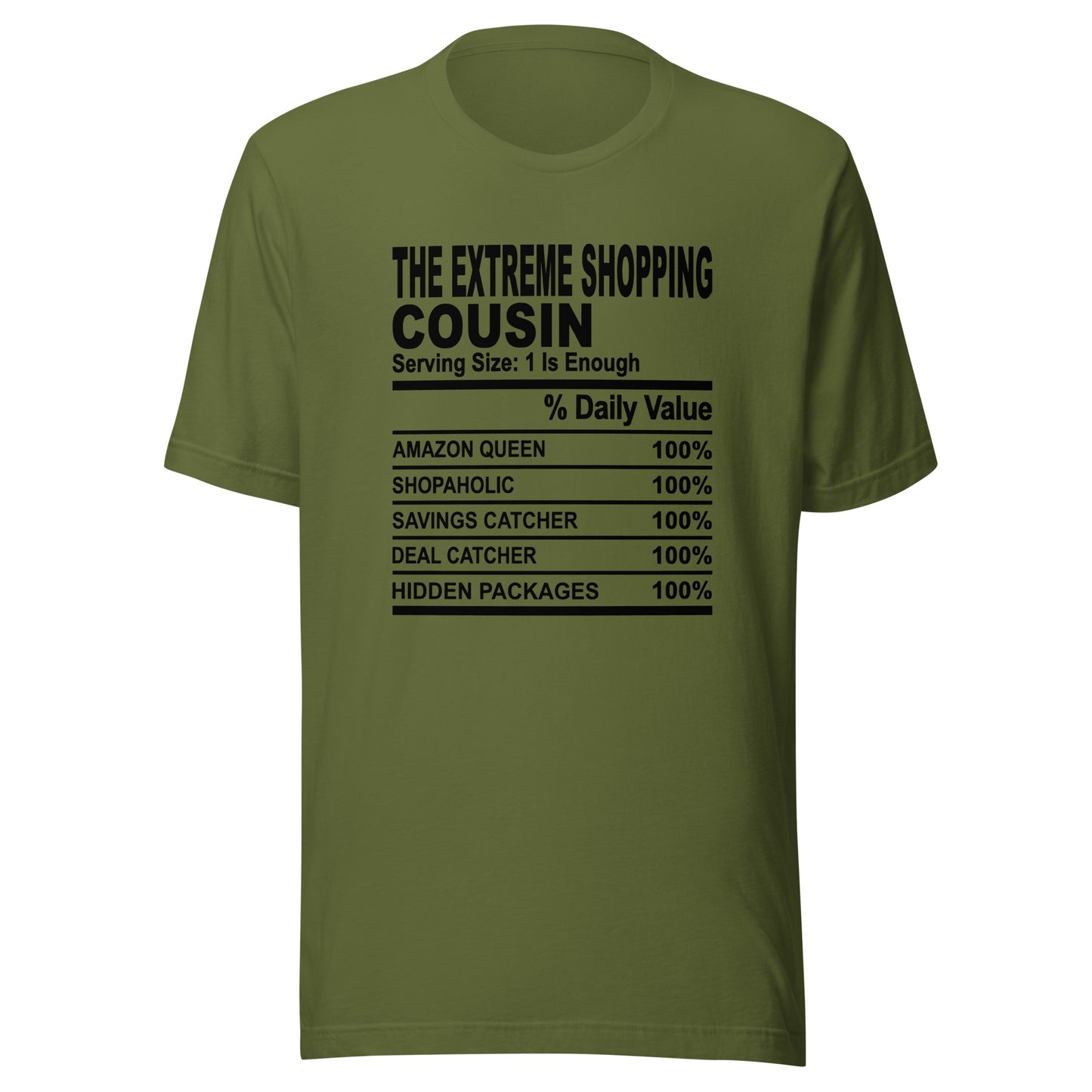 THE EXTREME SHOPPING COUSIN - L-XL - Unisex T-Shirt (black print)