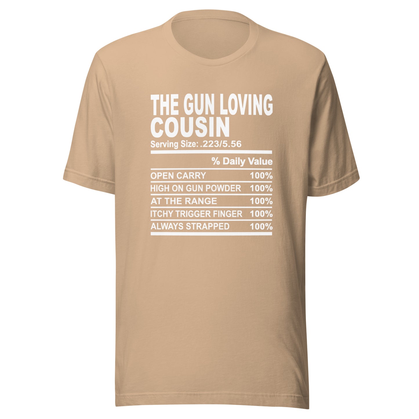 THE GUN LOVING COUSIN - L-XL - Unisex T-Shirt (white print)