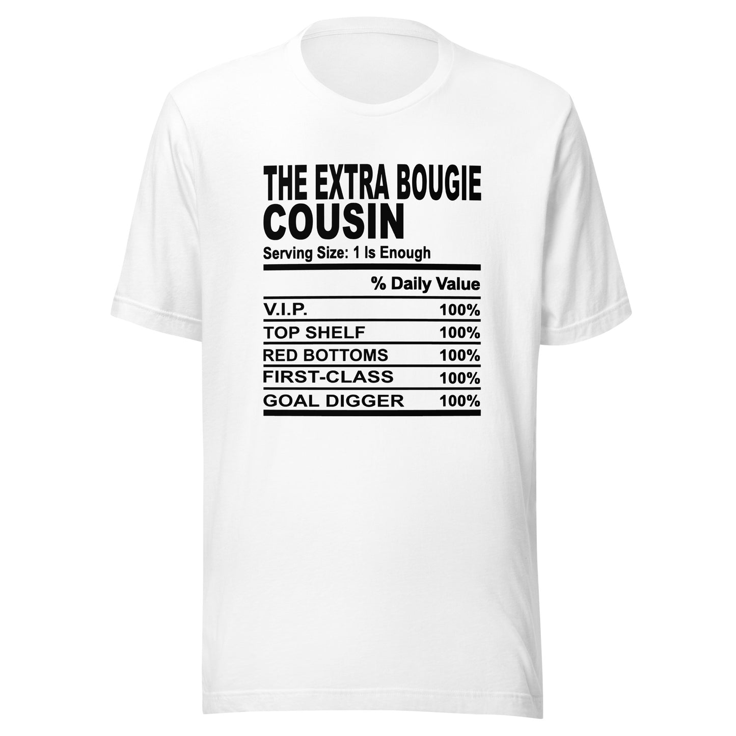 THE EXTRA BOUGIE COUSIN - L-XL - Unisex T-Shirt (black print)