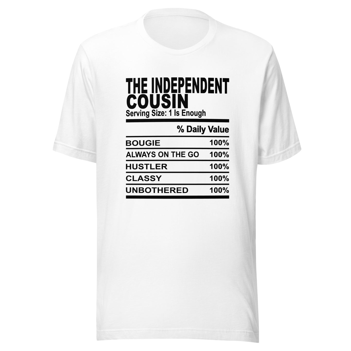 THE INDEPENDENT COUSIN - L-XL - Unisex T-Shirt (black print)